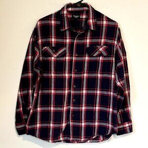 Haggar Mens Casual Blue Red Flannel Button Shirt - Medium